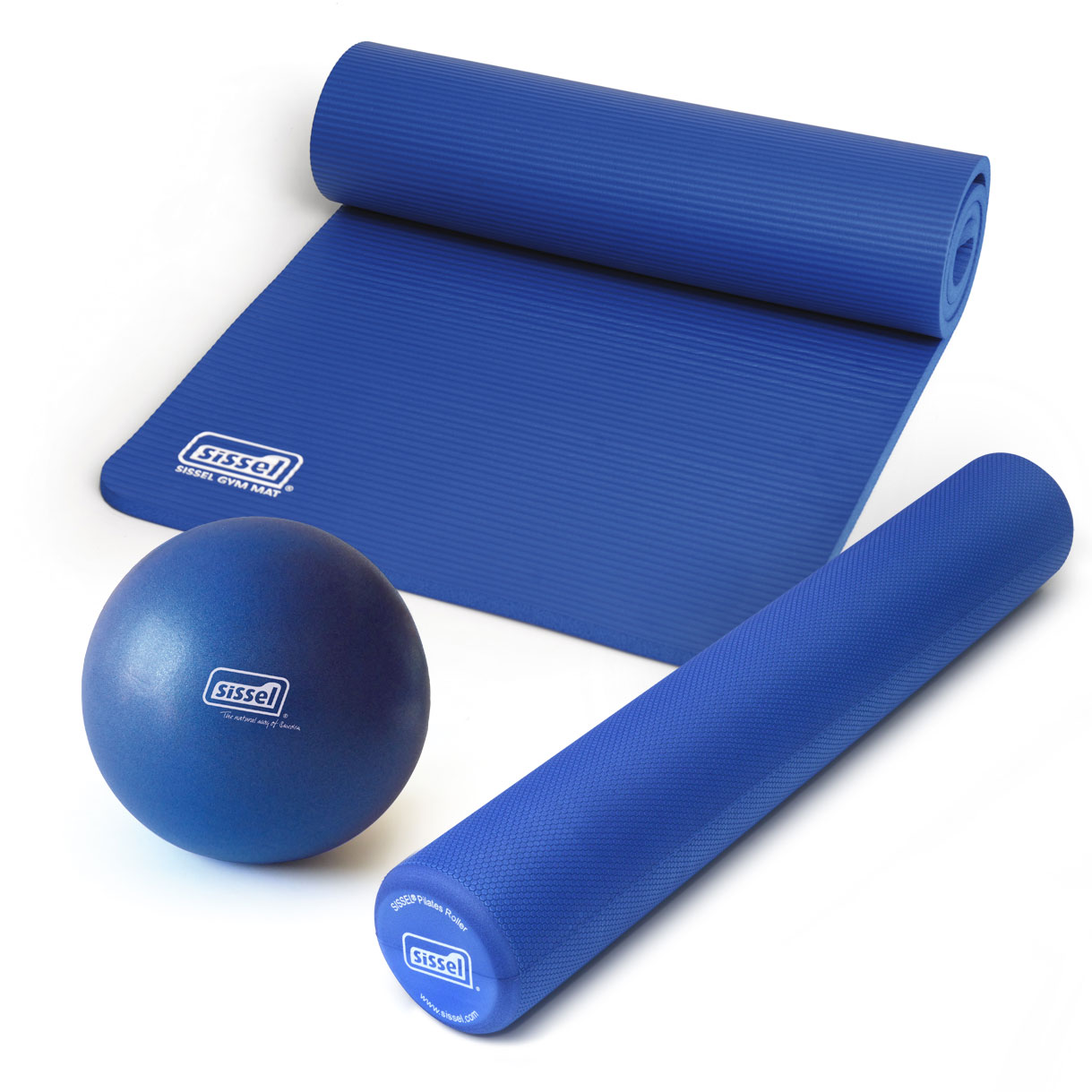 KIT PILATES CASA LITE PREMIUM BLU: Soft Ball, Rullo e Materassino